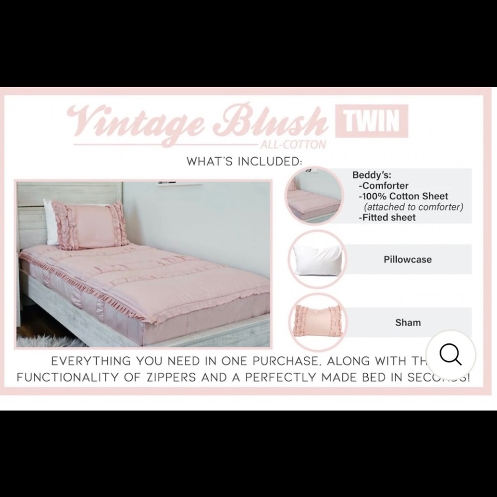 Beddys girls Twin vintage blush bedding with one panel curtain to match.